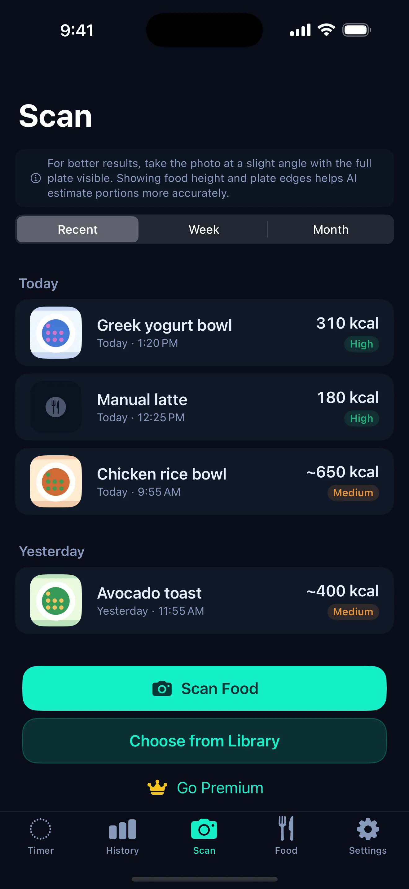 ArcFast AI food scan estimating calories and macros